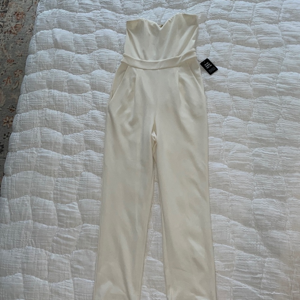 Express off white strapless pantsuit romper